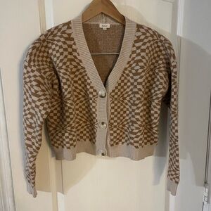 Debut Beige and Cream Patterned Cropped Cardigan